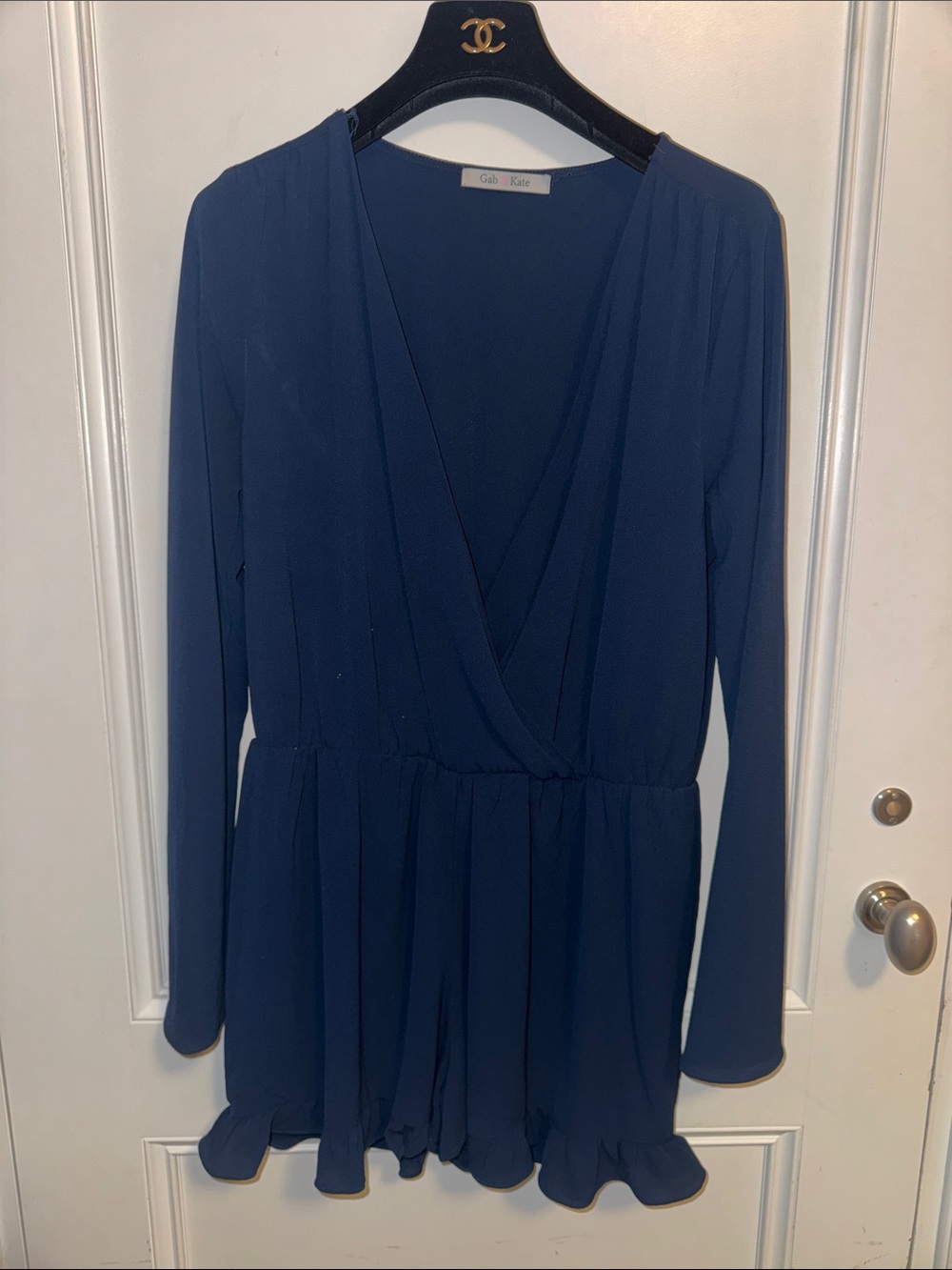 Gabriella Kate Navy Long-Sleeve Wrap Romper